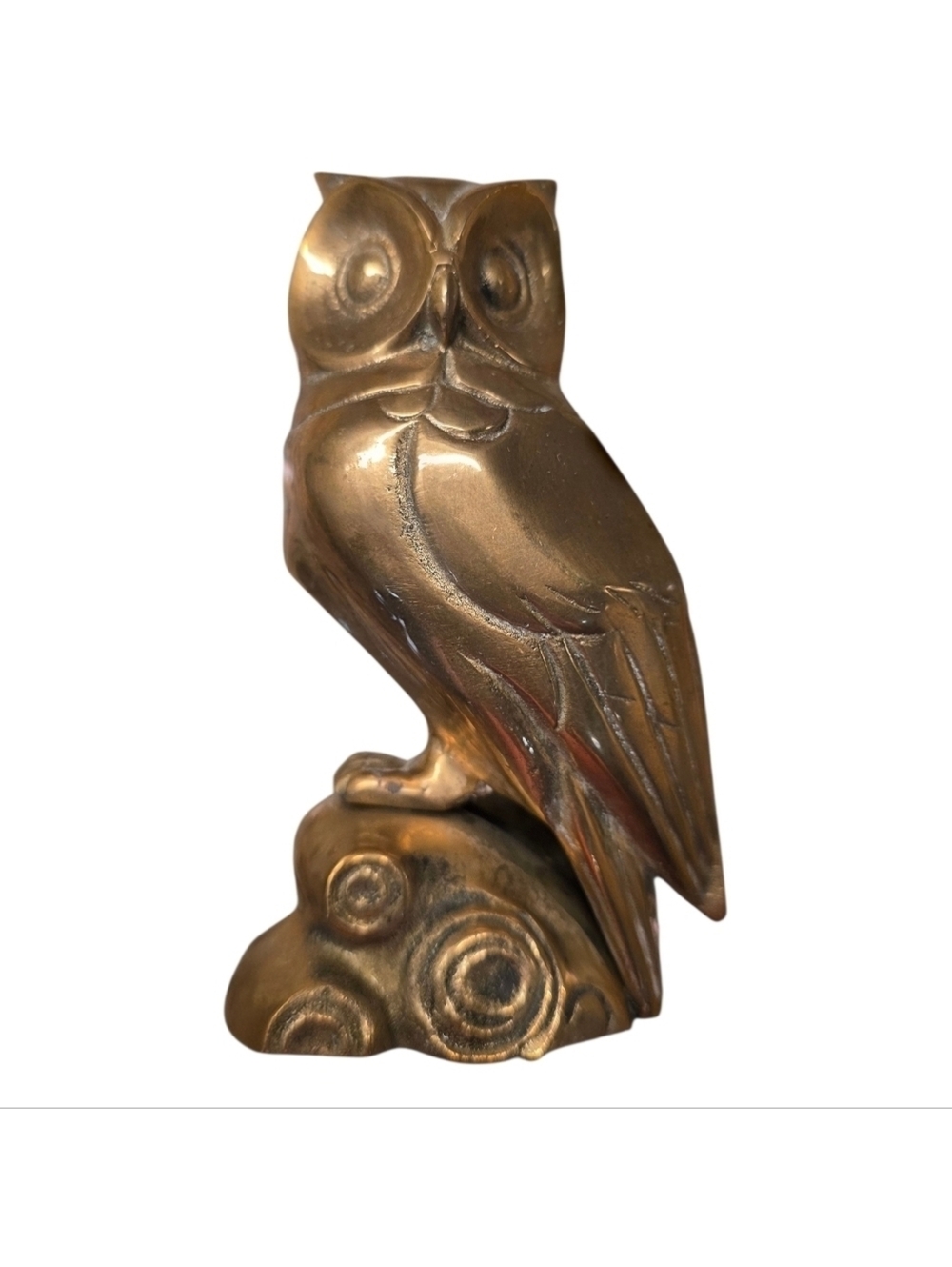 Owl Figurine 4 1/2" Tall Sitting on Perch Heavy Shiny Dark Academia Library